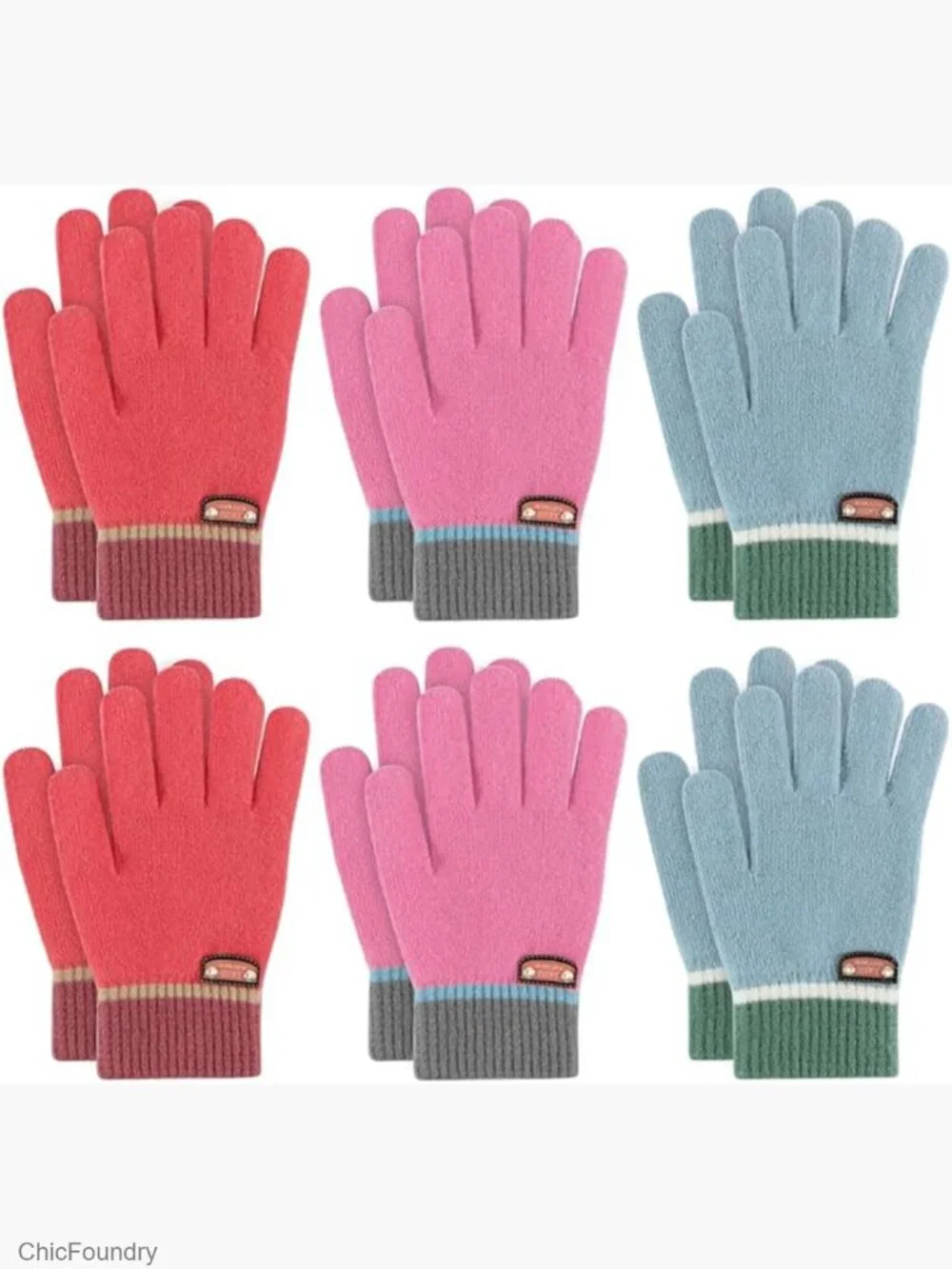6 Pairs Kids Winter Gloves Stretchy Knitted Mittens Lined